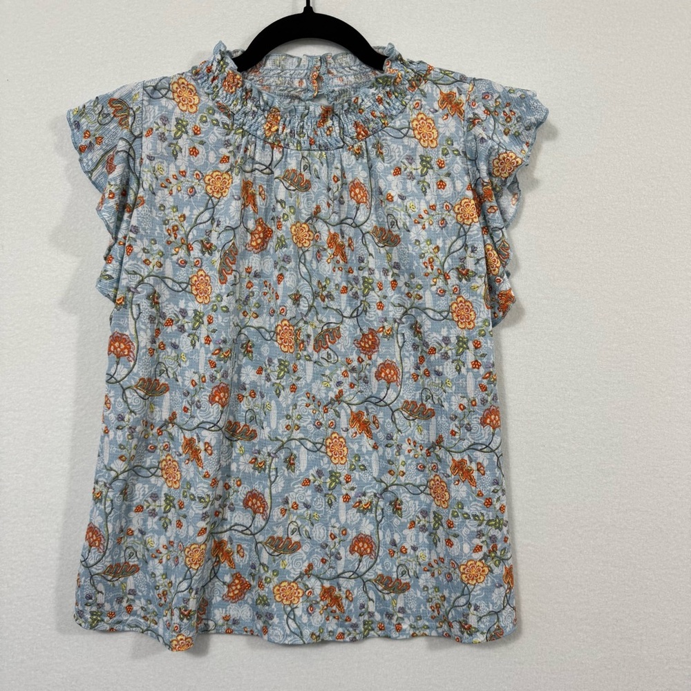 Melloday Floral Ruffle Sleeve Blouse Sz S